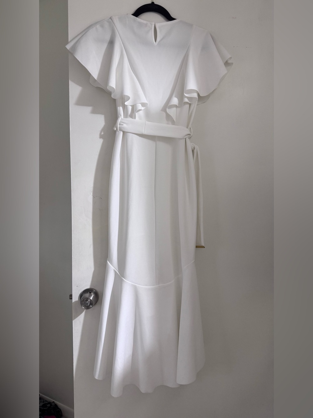 New Look White High-Low Ruffle-Sleeve Midi Dress with Waist Tie Size 6 - Picture 7 of 8